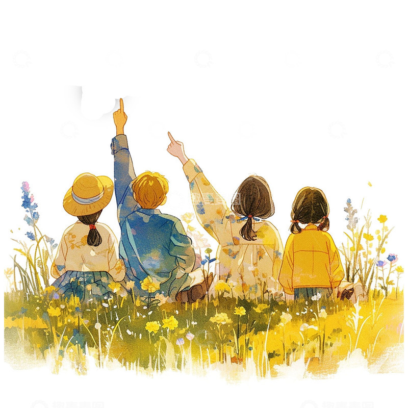 高清大图下载【趣麦麦图】草坪上的青年人群背影