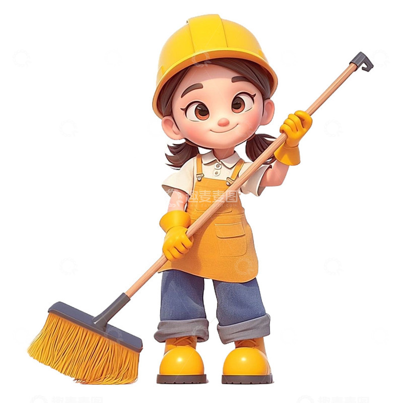 高清大图下载【趣麦麦图】拿着扫帚做家务的女孩