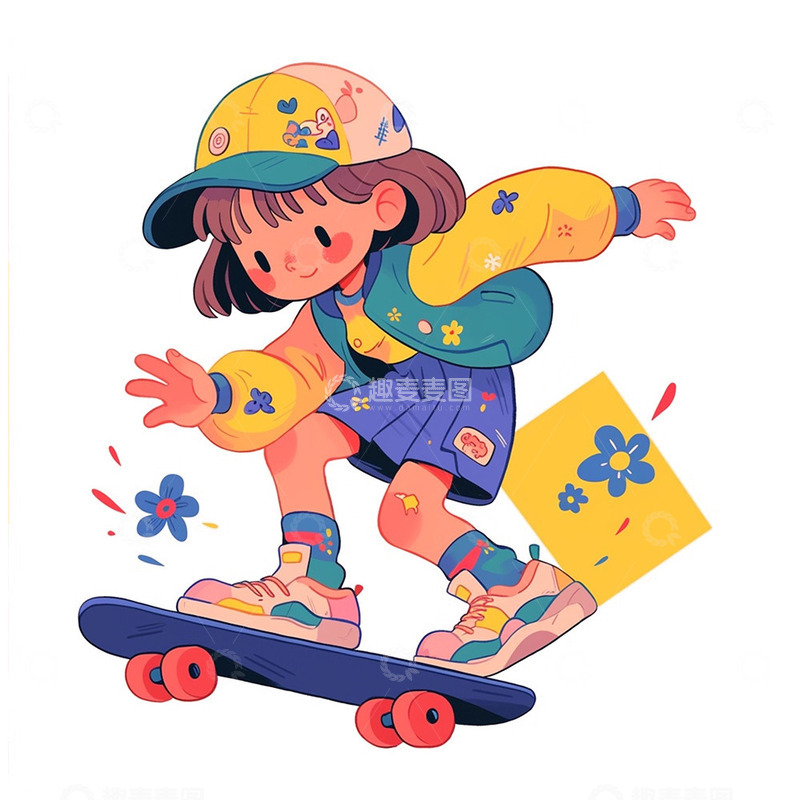 五一玩滑板的女孩