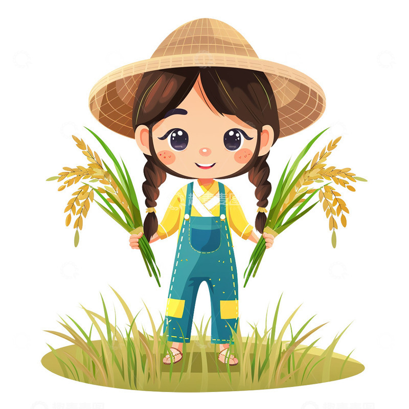 高清大图下载【趣麦麦图】-五一拿稻穗的女孩