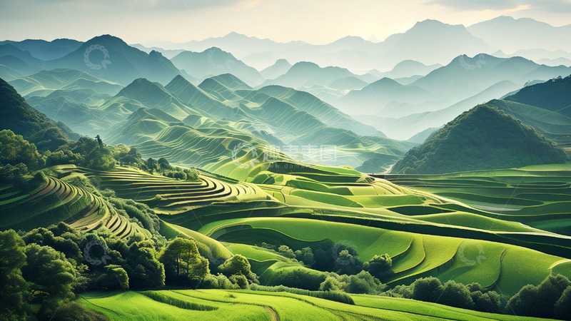 高清大图下载【趣麦麦图】美丽田野梯田