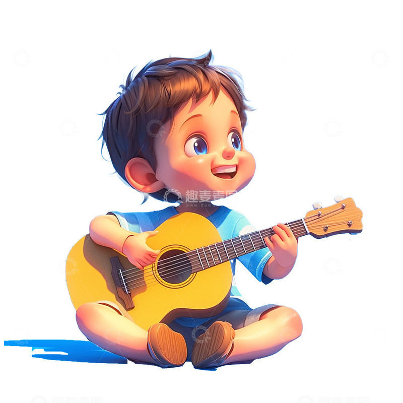 高清大图下载【趣麦麦图】坐在地上弹吉他的人物