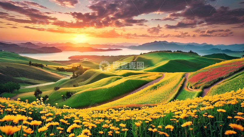 高清大图下载【趣麦麦图】晚霹黄昏彩云日落
