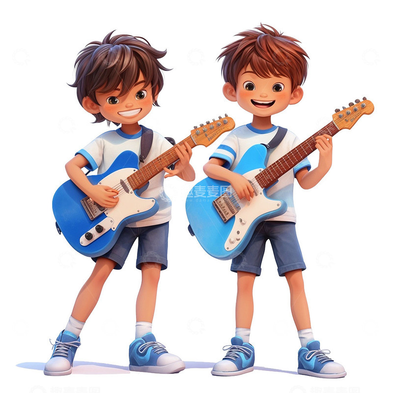 高清大图下载【趣麦麦图】两个弹吉他的青年男孩