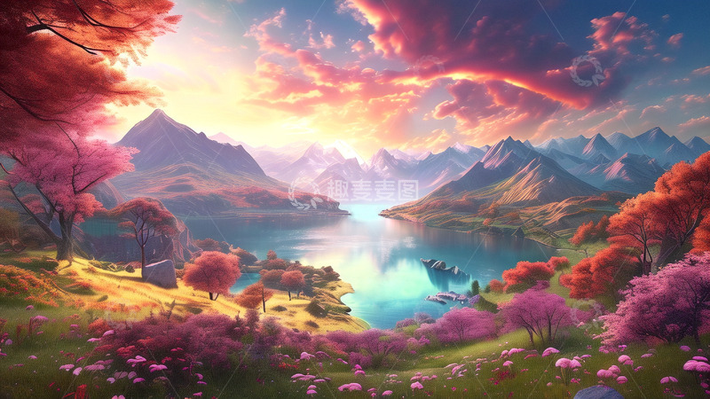 高清大图下载【趣麦麦图】夕阳花朵彩云浪漫风景