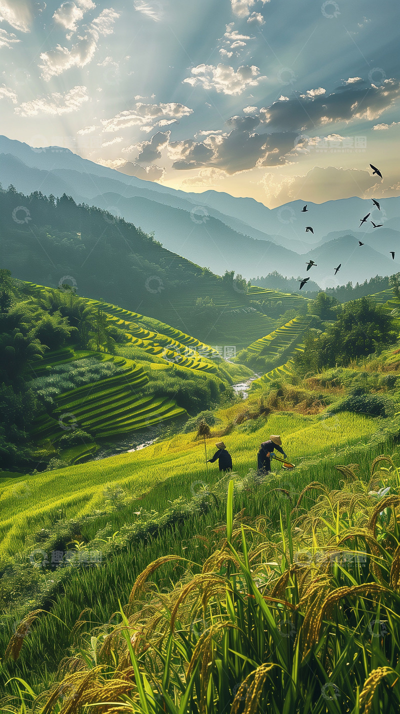 高清大图下载【趣麦麦图】大山稻田农耕背景