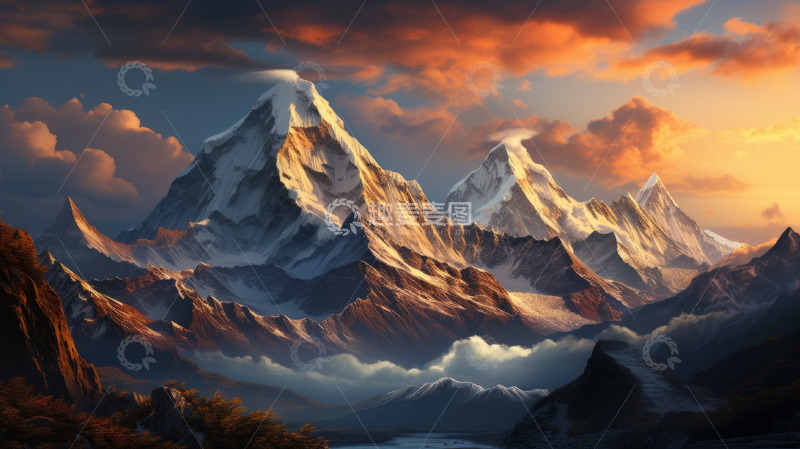 高清大图下载【趣麦麦图】日照雪山景观