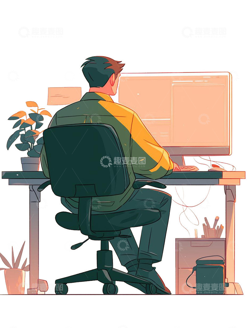 高清大图下载【趣麦麦图】办公桌前认真工作的职员