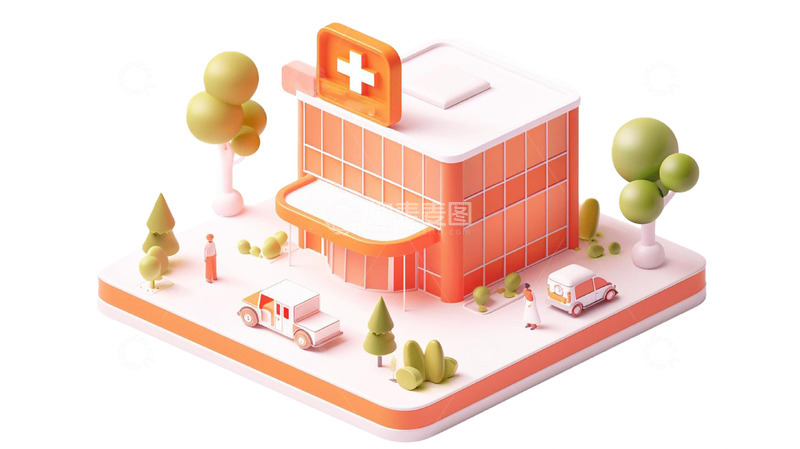 高清大图下载【趣麦麦图】橙色医院建筑建模