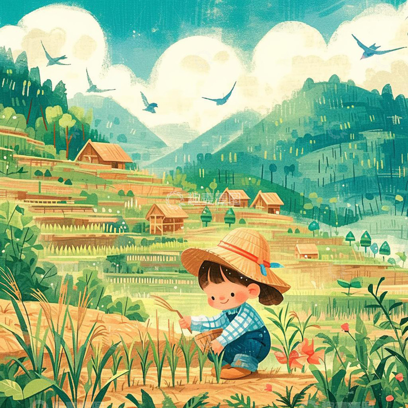 高清大图下载【趣麦麦图】儿童劳动农耕场景