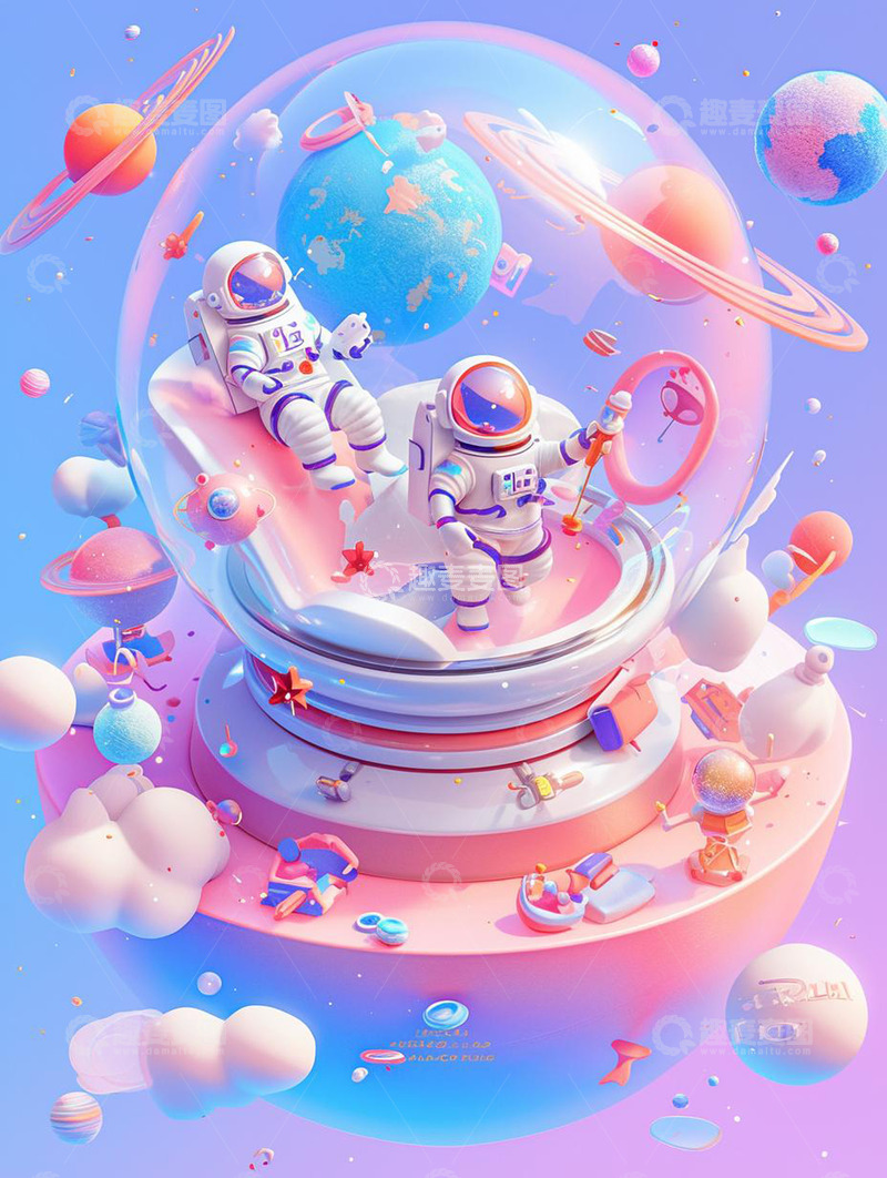 高清大图下载【趣麦麦图】宇宙飞船宇航员创意插画