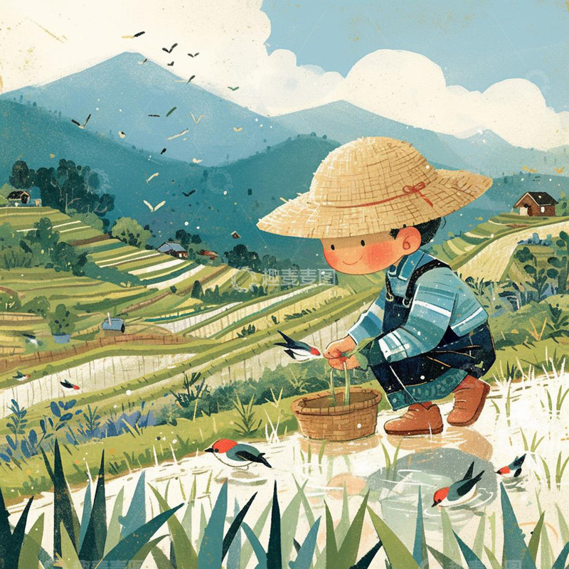 高清大图下载【趣麦麦图】小满农耕插秧儿插