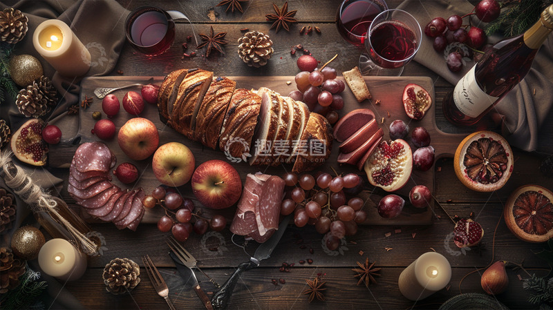 高清大图下载【趣麦麦图】早餐面包水果苹果葡萄培根场景