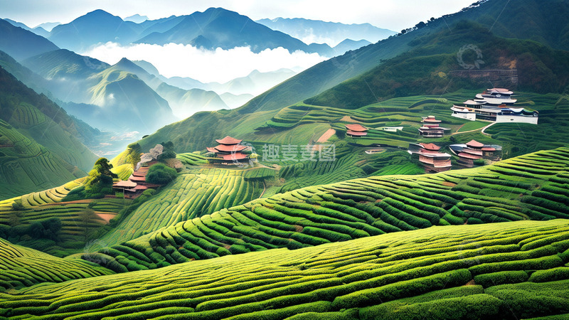 高清大图下载【趣麦麦图】美丽梯田蓝天白云