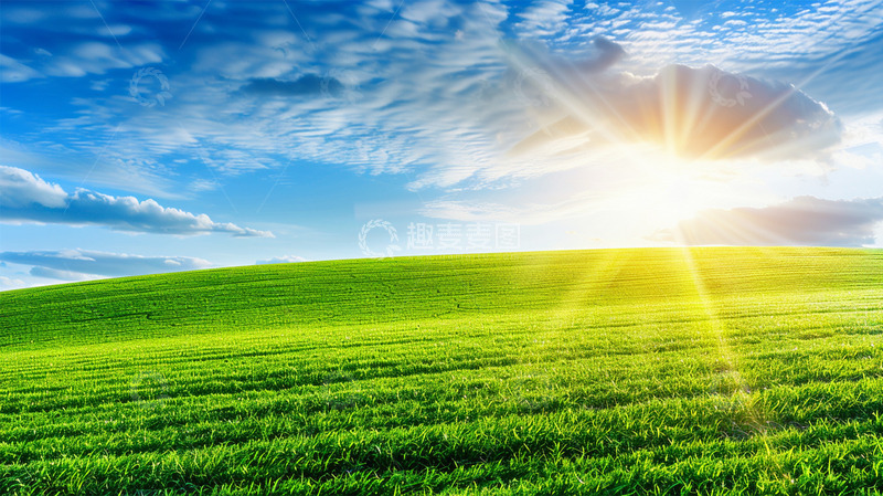 高清大图下载【趣麦麦图】绿色阳光蓝天白云草坪草地草原