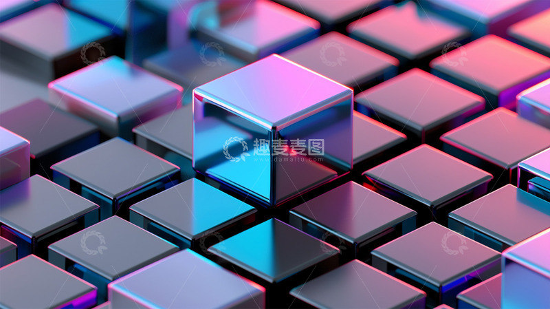 高清大图下载【趣麦麦图】方块金属科技紫色渐变壁纸场景