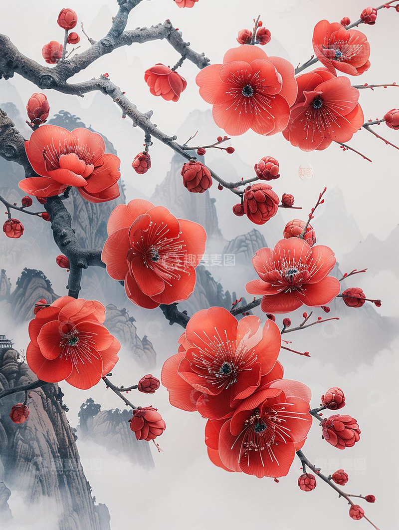 高清大图下载【趣麦麦图】山顶上盛开的梅花