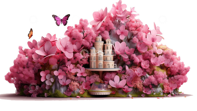 高清大图下载【趣麦麦图】粉红色花园城堡