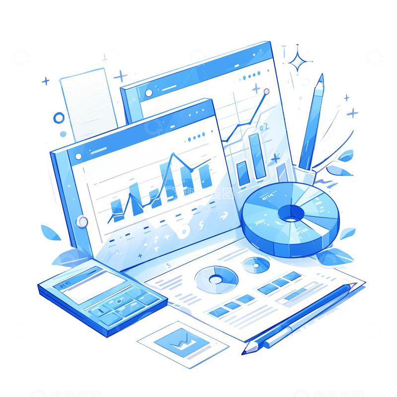 高清大图下载【趣麦麦图】蓝色商务UI数据图标图表