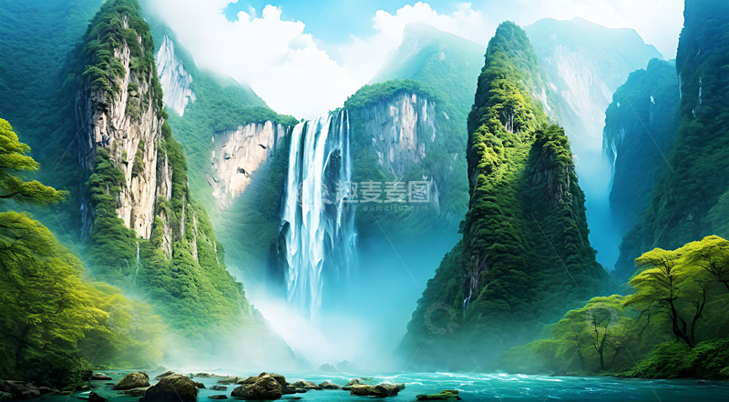 高清大图下载【趣麦麦图】瀑布壮丽景观