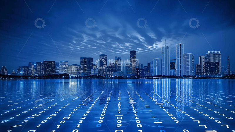 高清大图下载【趣麦麦图】科技数字城市高楼蓝色唯美场景