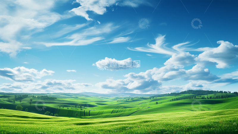 高清大图下载【趣麦麦图】蓝天白云绿色草地青草植物风景