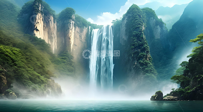 高清大图下载【趣麦麦图】高山瀑布自然景观