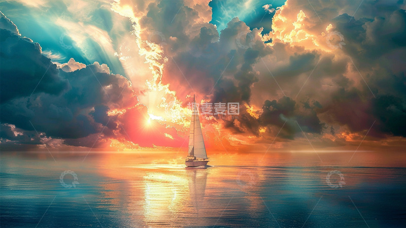 高清大图下载【趣麦麦图】海水海面帆船壮阔唯美场景