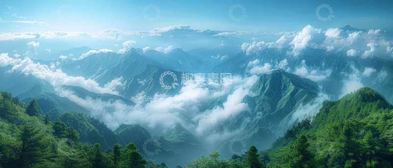 高清大图下载【趣麦麦图】自然高山树木云层