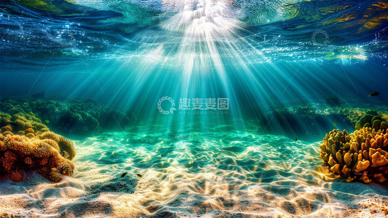 高清大图下载【趣麦麦图】海底珊瑚海水阳光光线唯美场景