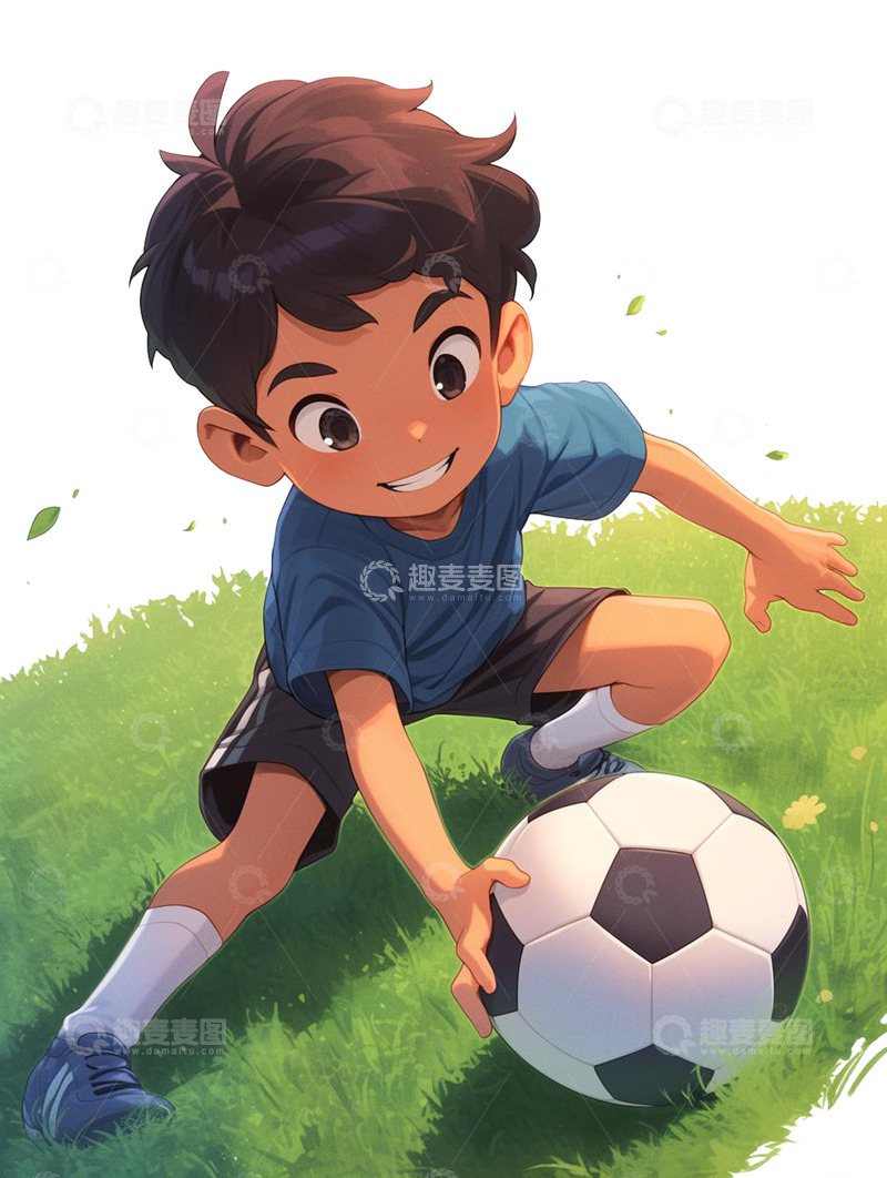 高清大图下载【趣麦麦图】踢球的小男孩