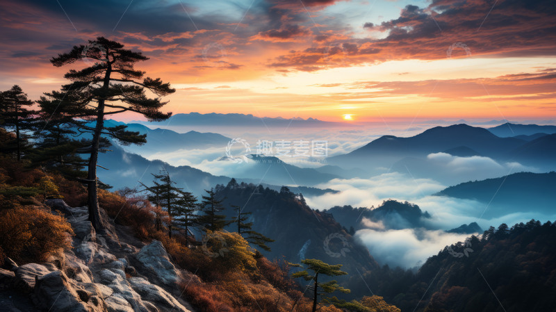 高清大图下载【趣麦麦图】清晨云雾山脉