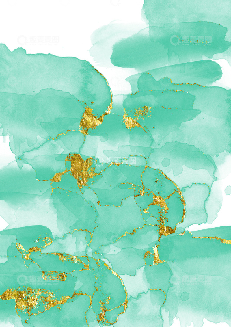 高清大图下载【趣麦麦图】清新绿色金箔水彩晕染背景