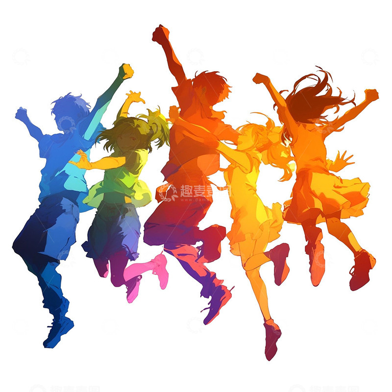 高清大图下载【趣麦麦图】跳跃彩色渐变青年