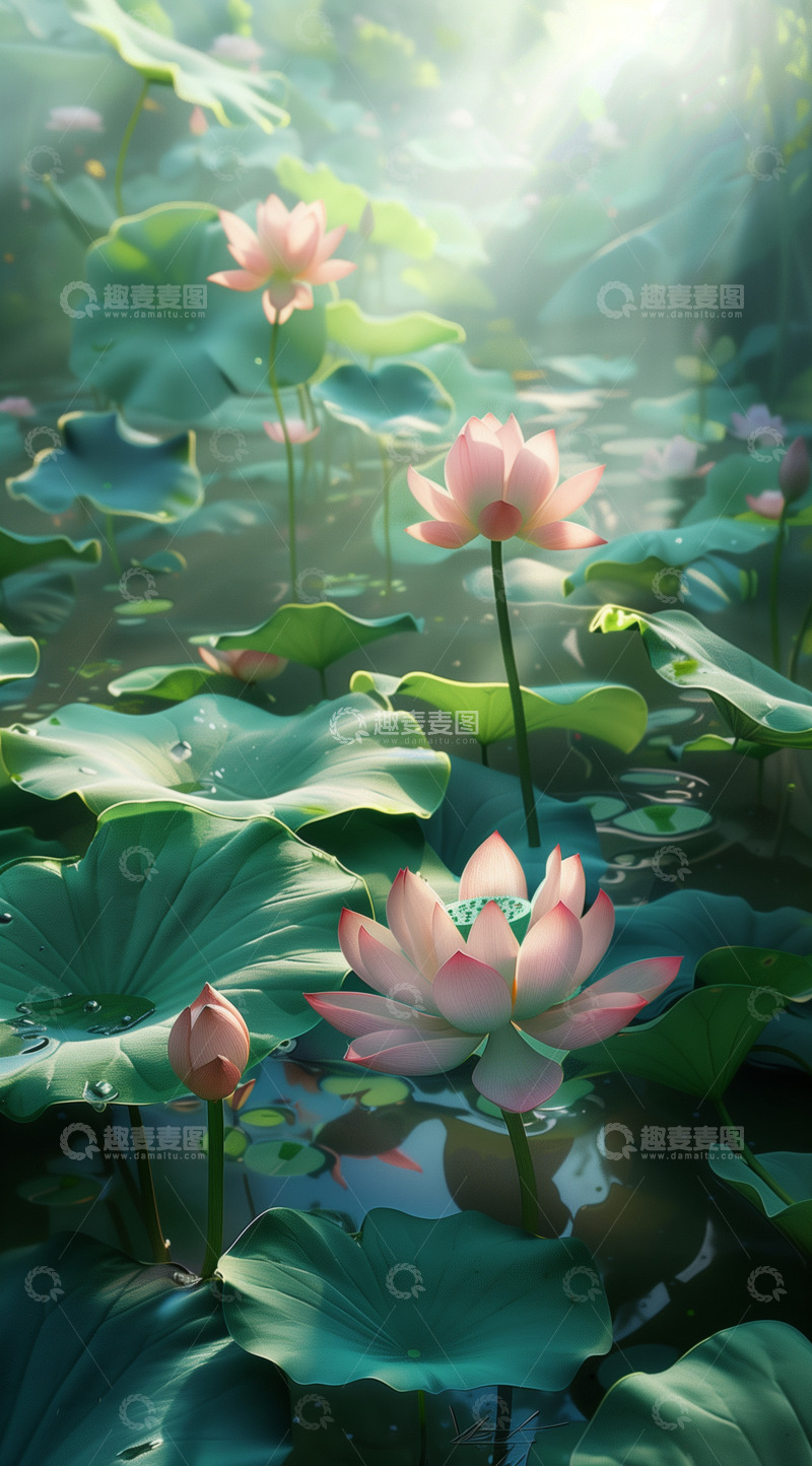 高清大图下载【趣麦麦图】阳光下荷花背景