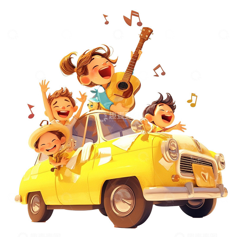 高清大图下载【趣麦麦图】在车上弹吉他唱歌的青年