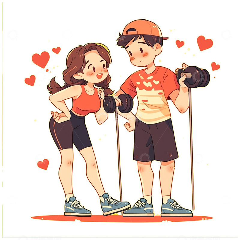 高清大图下载【趣麦麦图】一起健身的青年情侣