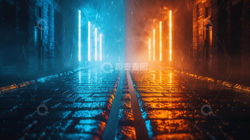 高清大图下载【趣麦麦图】夜晚的城市街道霓虹灯