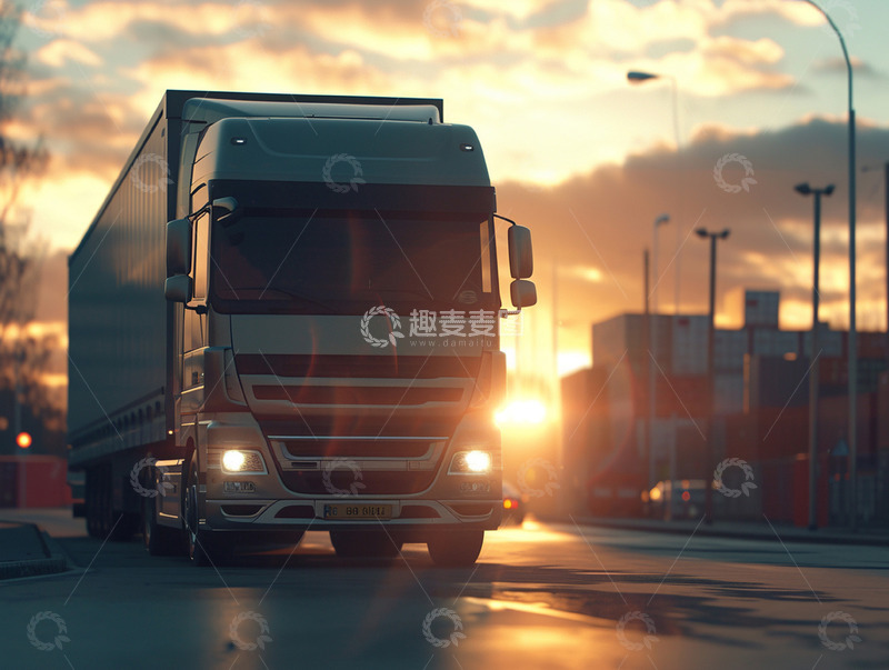 高清大图下载【趣麦麦图】夕阳中运输物流货车
