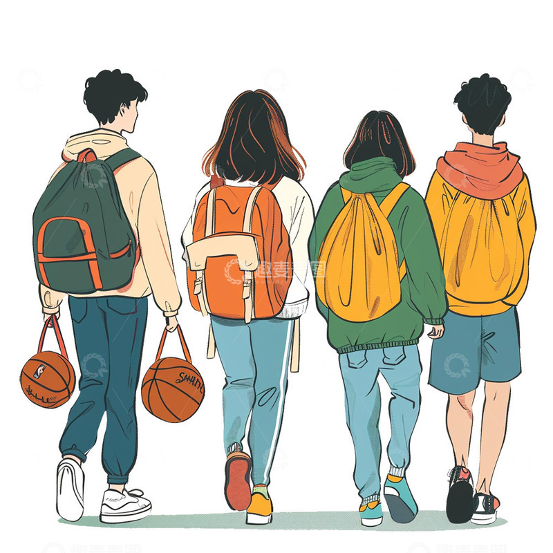 高清大图下载【趣麦麦图】提着篮球背着书包的青年