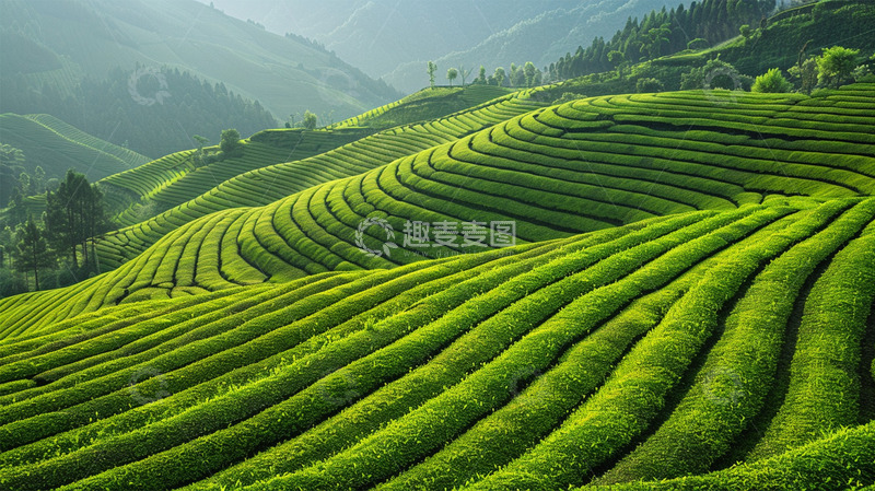 高清大图下载【趣麦麦图】农田绿色茶田山坡风景场景