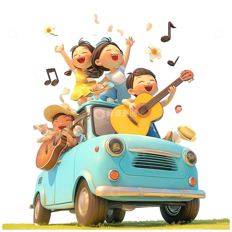 高清大图下载【趣麦麦图】车上唱歌弹吉他的青年