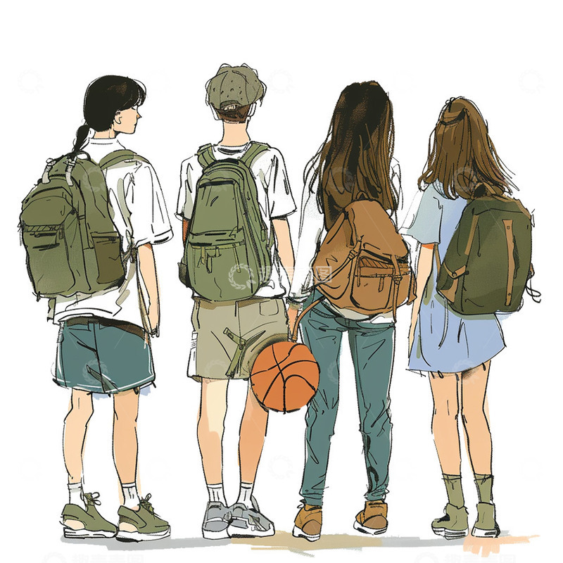 高清大图下载【趣麦麦图】背着书包的青年人物