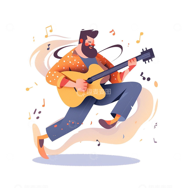 高清大图下载【趣麦麦图】弹吉他的胡子男士