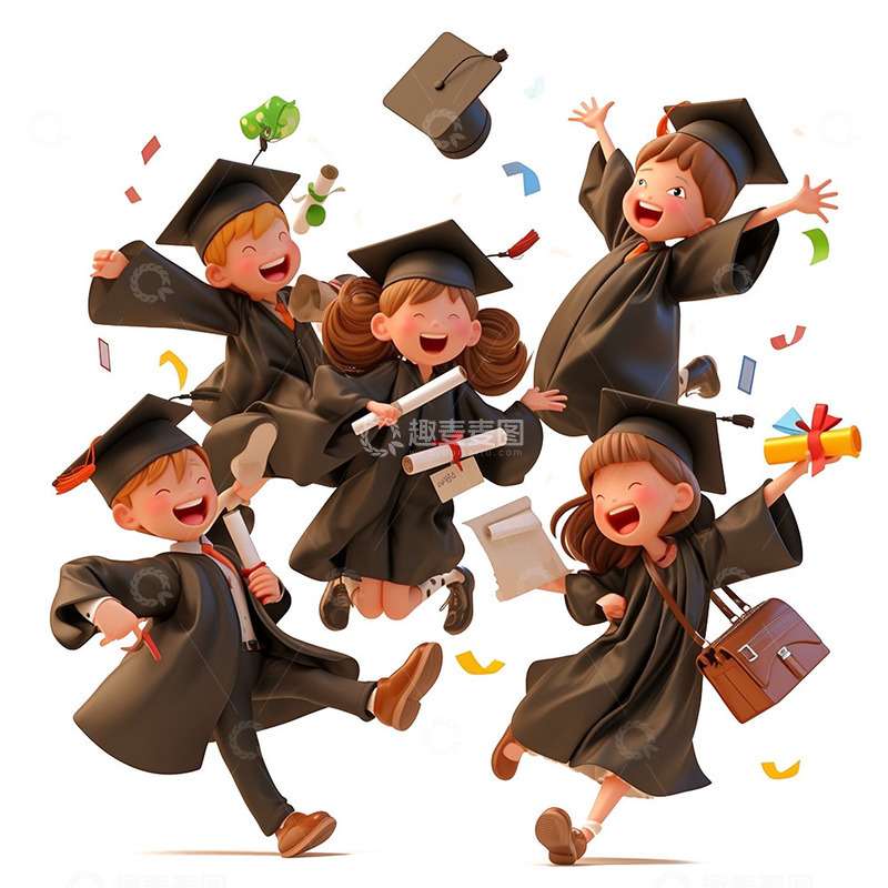 高清大图下载【趣麦麦图】毕业开心跳跃的青年