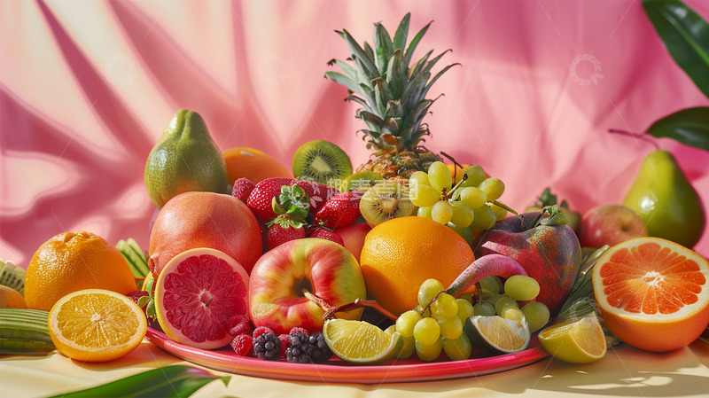 高清大图下载【趣麦麦图】水果美食菠萝苹果橙子果盘场景