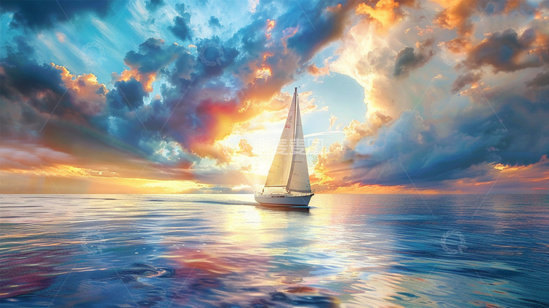 高清大图下载【趣麦麦图】帆船海面大海唯美场景壁纸