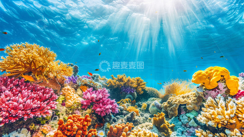 高清大图下载【趣麦麦图】海底阳光珊瑚鱼唯美场景