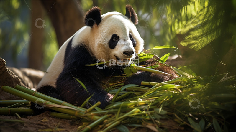 高清大图下载【趣麦麦图】熊猫竹子可爱绿色黑白场景