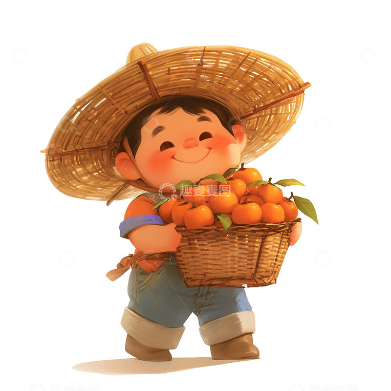 高清大图下载【趣麦麦图】拿着丰收作物的男孩